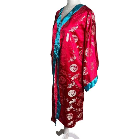 Vintage 90s Storybook Heirlooms Kimono Small Red Satin Dragon Long Sleeves - Picture 5 of 8